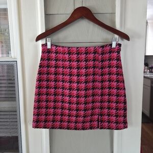 Blue Rain Houndstooth Mini Skirt Medium Classic Preppy Academia Red Pink Black